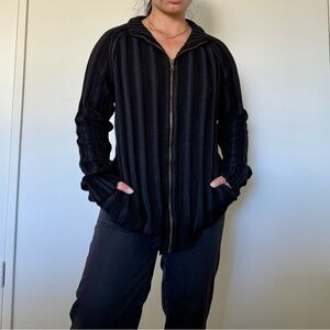 Y2K oversized dad cable knit chunky black cardigan full zip